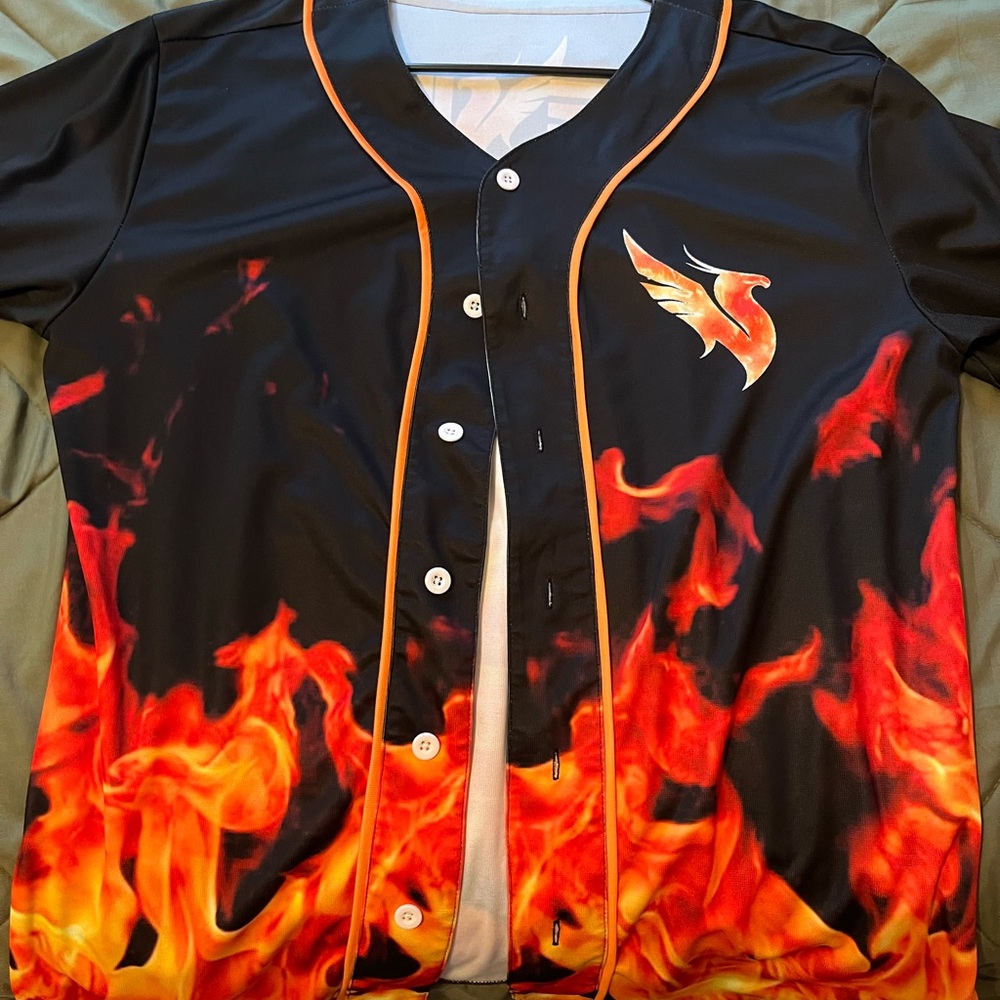 Black and Orange Flame Baseball Jersey